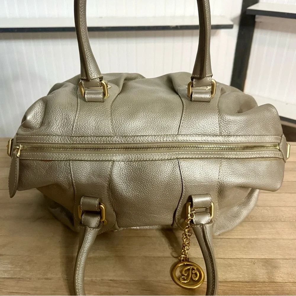 RARE Bally Large Platinum Metallic Leather Satchel Bag - Picture 7 of 11